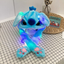 (Blue, Stitch) Cartoon Rabbit Women's Hat Winter Plush Moving Bunny Ears Shine Earflaps Movable