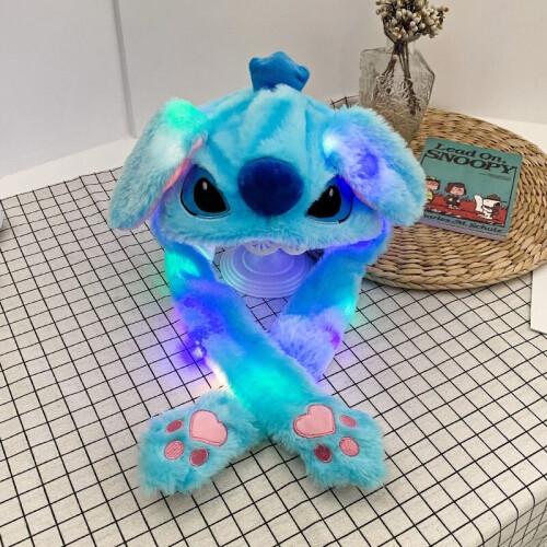 (Blue, Stitch) Cartoon Rabbit Women's Hat Winter Plush Moving Bunny Ears Shine Earflaps Movable
