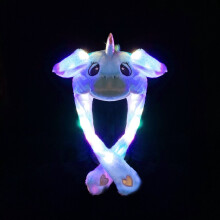 (Blue, Hippo) Cartoon Rabbit Women's Hat Winter Plush Moving Bunny Ears Shine Earflaps Movable