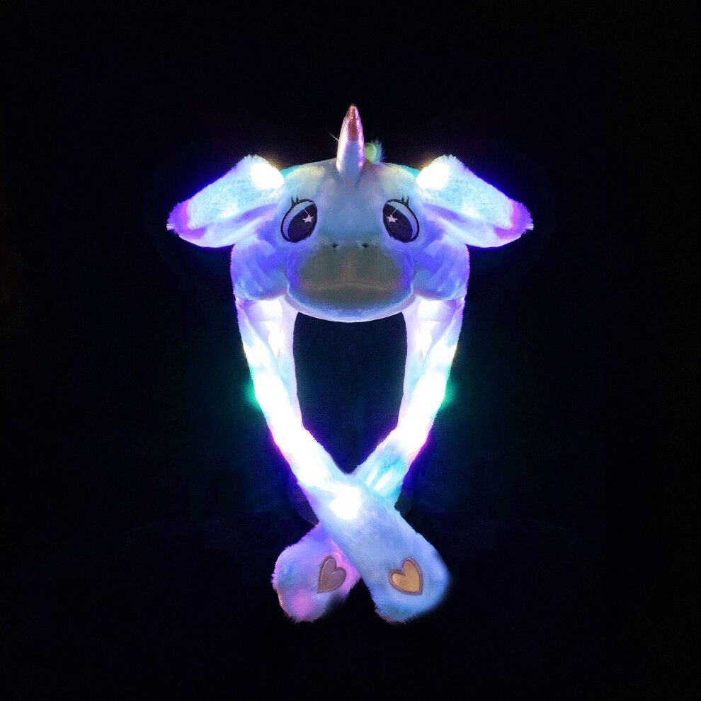 (, Hippo) Cartoon Rabbit Women's Hat Winter Plush Moving Bunny Ears Shine Earflaps Movable Blue
