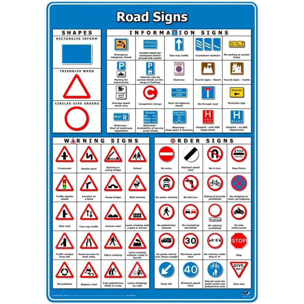 Wildgoose Education WG4328 Road Signs Poster, 59.4 cm x 84 cm