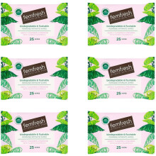 Femfresh Freshening & Soothing Wipes, Feminine Hygiene Wipes with Calendula & Aloe Extracts, pH Balanced, Great for Home, Work or Travel, Pack of 6 x