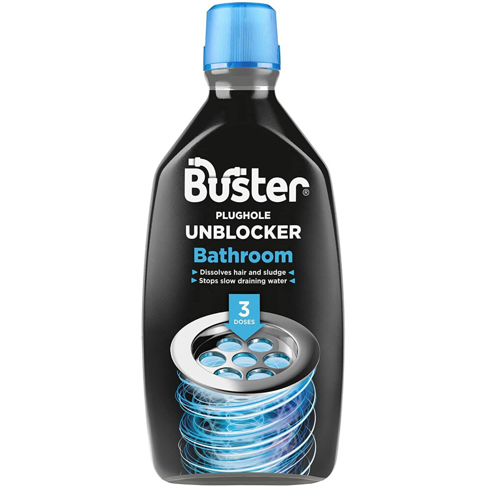 Buster Bathroom Drain Unblocker, Dissolves Hair and Sludge, 3 Dose Pack, 900ml