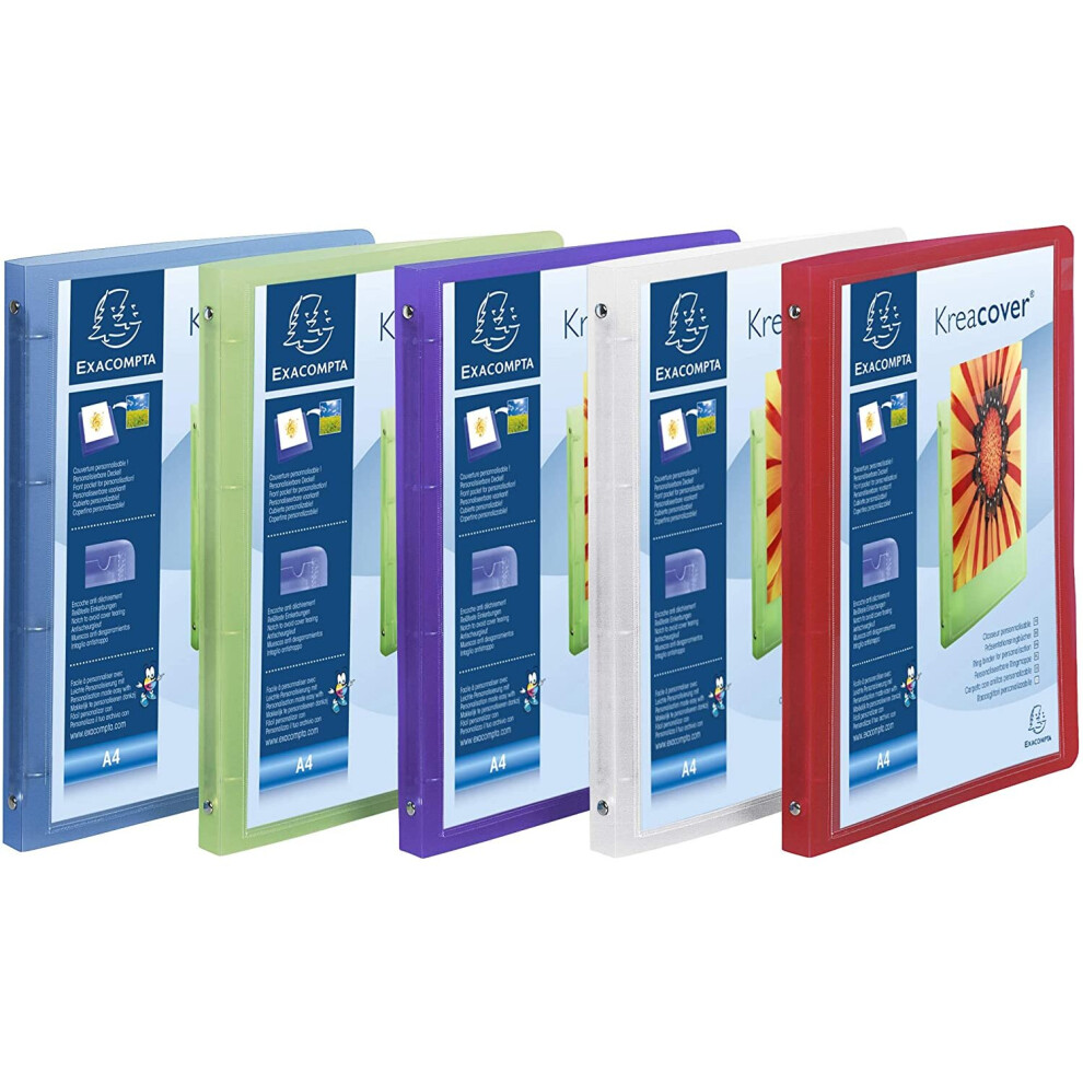 Exacompta Chroma Kreacover Pp Ring Binder, 4 Ring, 15Mm Spine, Assorted Colours, Pack 5
