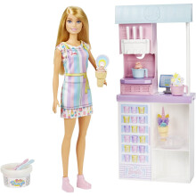 Barbie Beroepen Speelset, IJsjeswinkel Set met Blonde Pop, IJs Machine, Mallen, Deeg & Accessoires