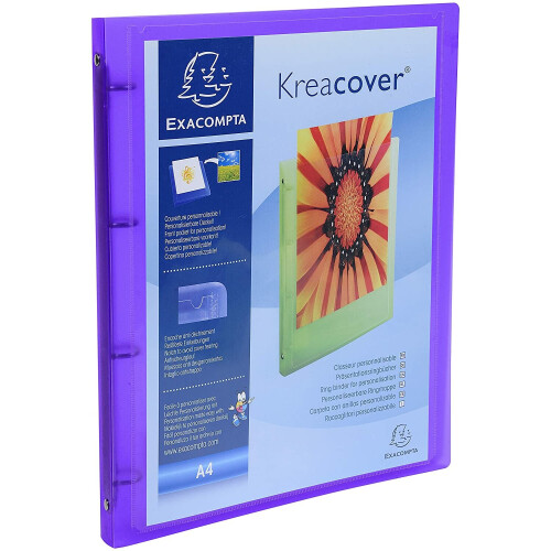 Exacompta Chroma Kreacover PP Ring Binder, 4 Ring, 15mm spine, Assorted colours, Pack 5 2