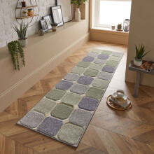 (5. 172G Box - Green, Hallway Runner : 60 x 230 cm) Modern Geometric Floral Abstract Area Rugs Check Multi Coloured Non Slip Runner
