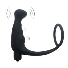 (Black-Model F) Black Cock Anal Vibrator Male Testicle Penis Ring Men