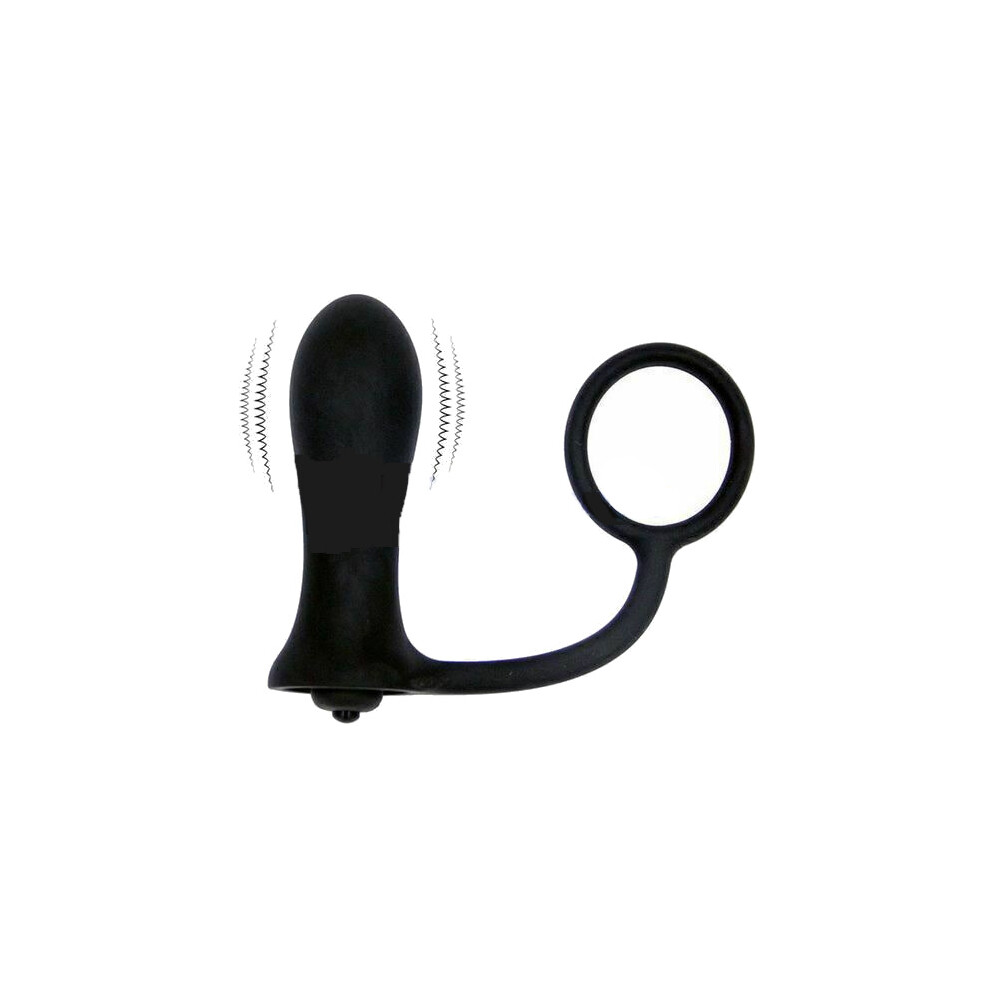 (Black-Model E) Black Cock Anal Vibrator Male Testicle Penis Ring Men