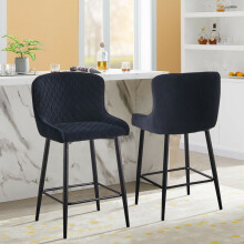 2X Black Modern Design Velvet Bar Stools Kitchen Chairs Furniture Best