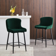 Green Modern Velvet Bar Stools UK Kitchen Chairs Furniture Set of 2