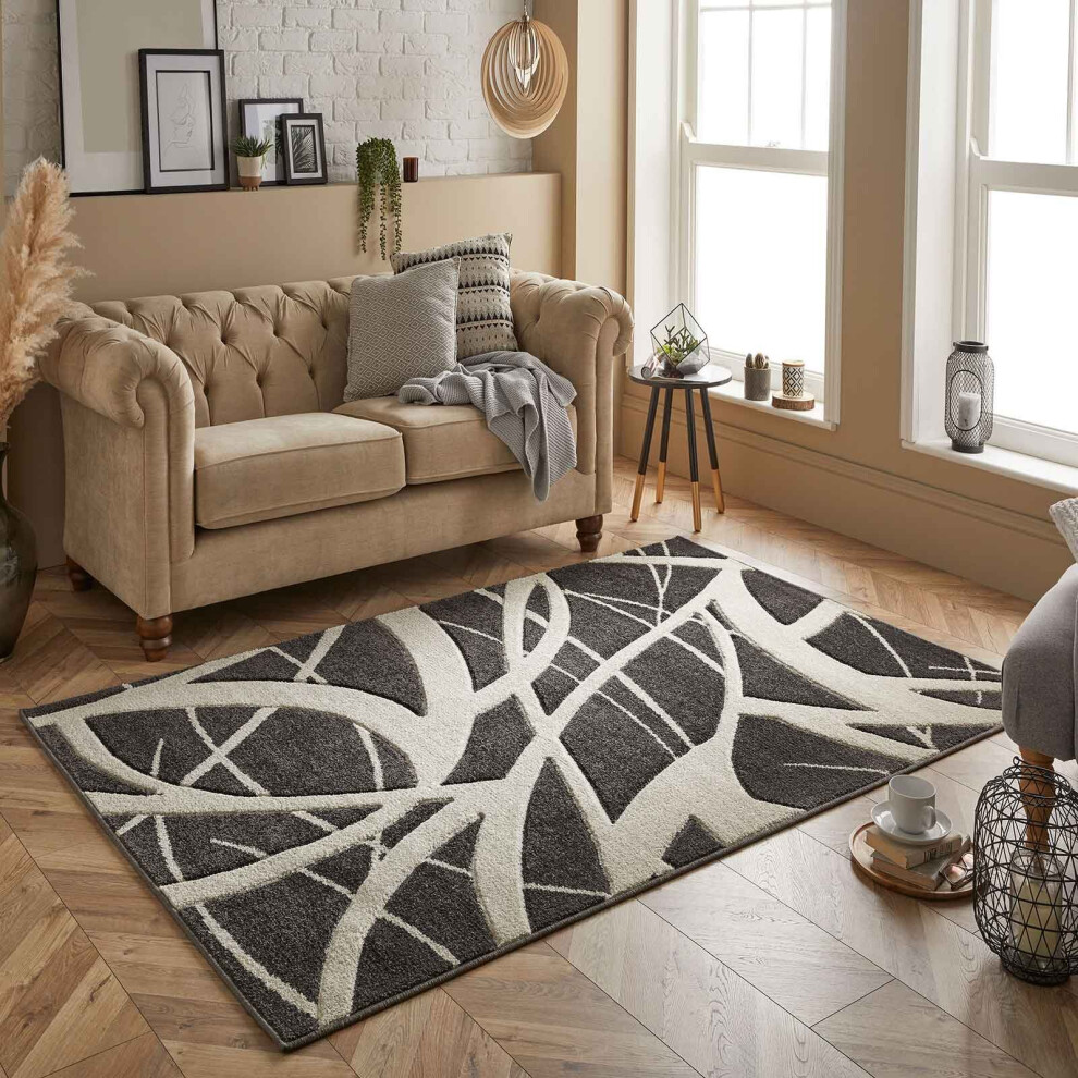 Oriental Weavers (1. 57E Abstract - 120 X 170 Cm) Modern Geometric Floral Abstract Area Rugs Check Multi Coloured Non Slip Runner Grey