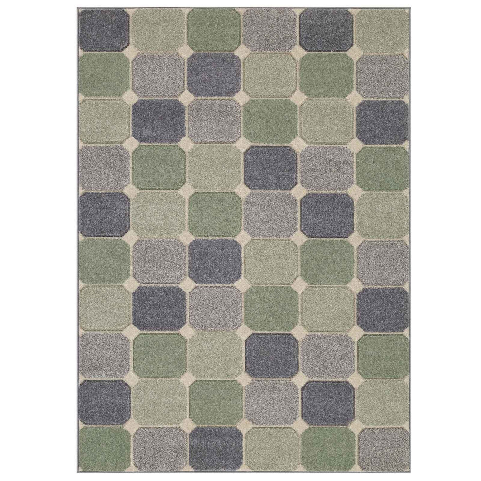 (5. 172G Box - Green, 160 x 230 cm) Modern Geometric Floral Abstract Area Rugs Check Multi Coloured Non Slip Runner