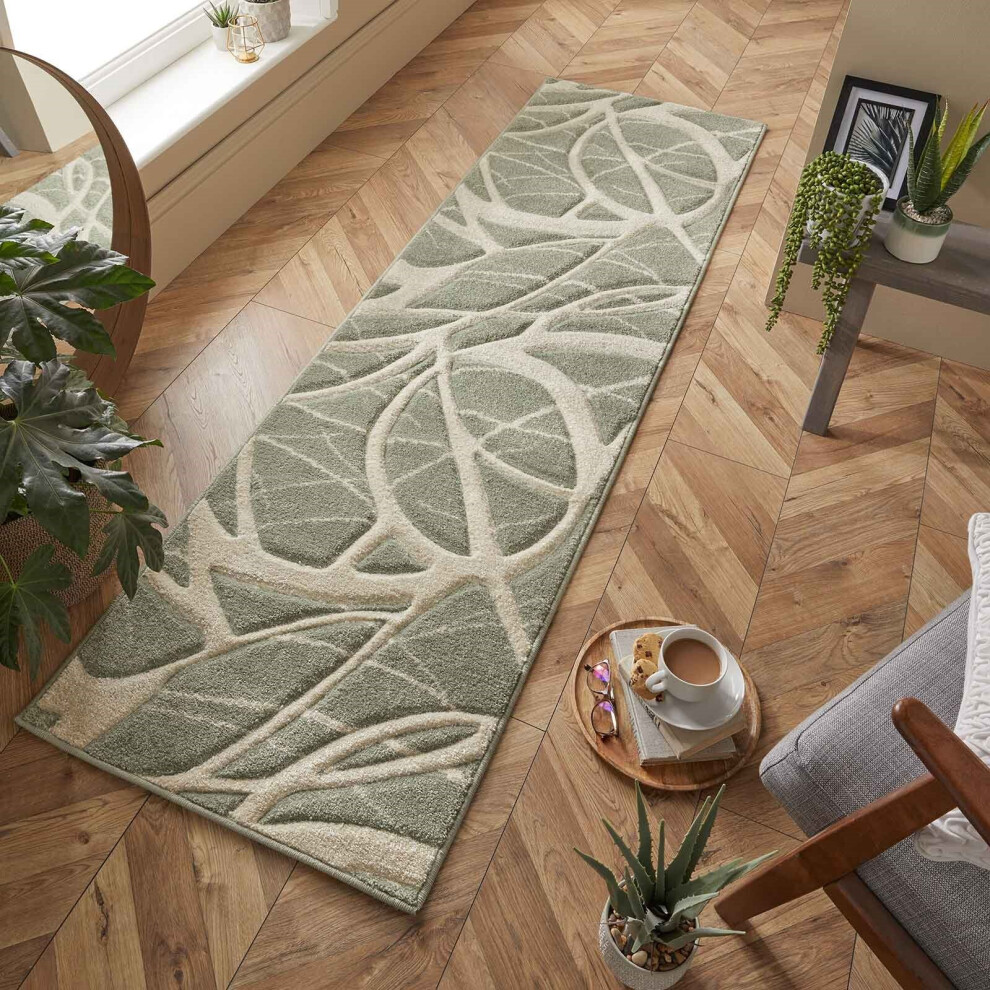 (2. 57G Abstract - Green, Hallway Runner : 60 x 230 cm) Modern Geometric Floral Abstract Area Rugs Check Multi Coloured Non Slip Runner