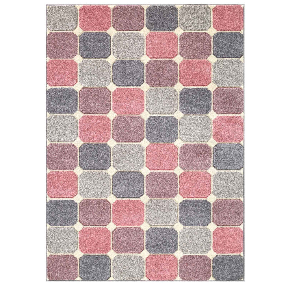 (7. 172P Box - Pink, 200 x 285 cm) Modern Geometric Floral Abstract Area Rugs Check Multi Coloured Non Slip Runner