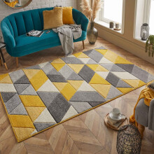 (8. 670J Geometric - Yellow, 200 x 285 cm) Modern Geometric Floral Abstract Area Rugs Check Multi Coloured Non Slip Runner