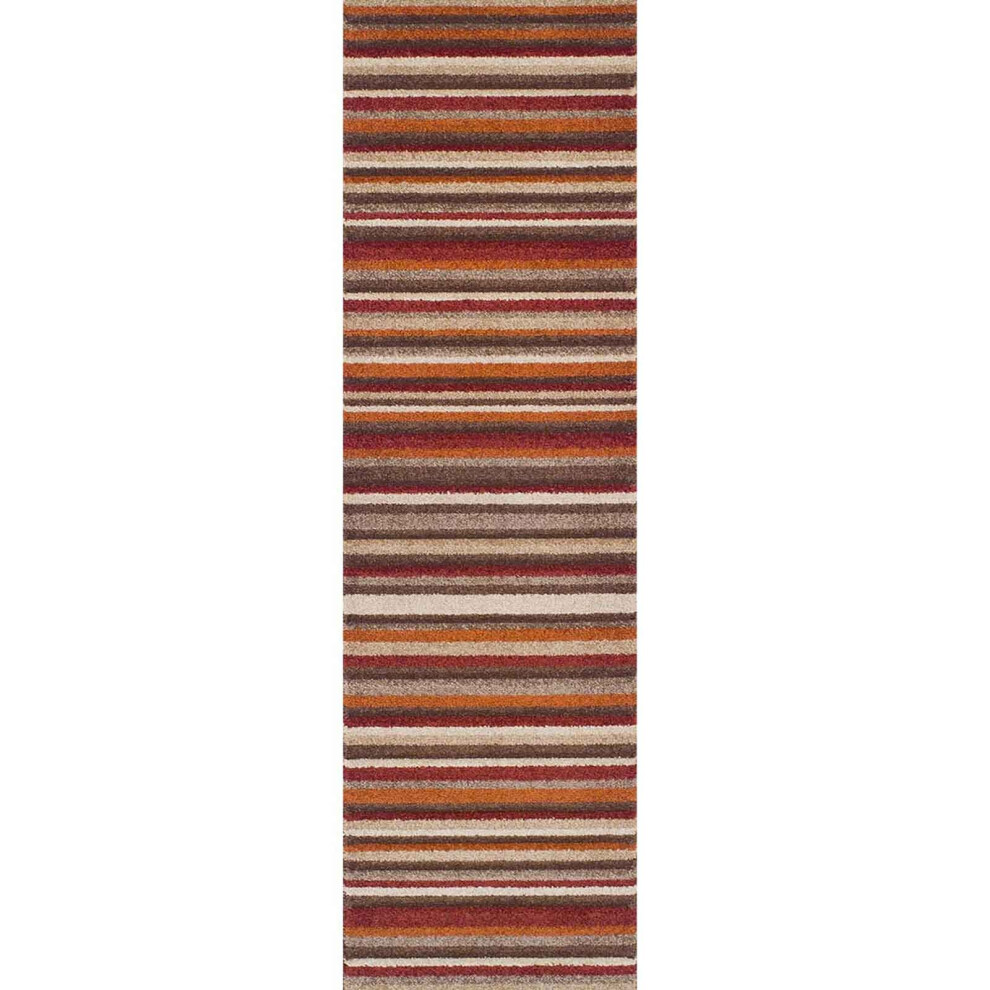 Oriental Weavers (18. 2525N Line - Terracotta, Hallway Runner : 60 X 230 Cm) Modern Geometric Floral Abstract Area Rugs Check Multi Colou Non Slip Runner Red