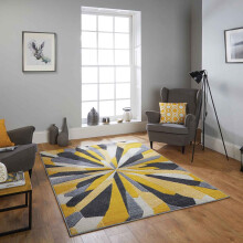 (19. 3337A Contemporary - Yellow, 200 x 285 cm) Modern Geometric Floral Abstract Area Rugs Check Multi Coloured Non Slip Runner