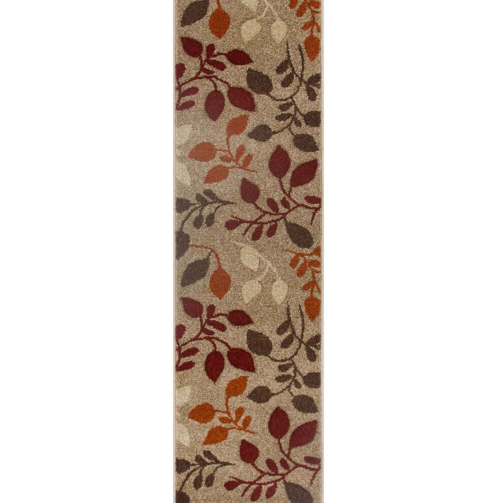 (15. 1096 M Floral - Beige / Terra, Hallway Runner : 60 x 230 cm) Modern Geometric Floral Abstract Area Rugs Check Multi Coloured Non Slip Runner