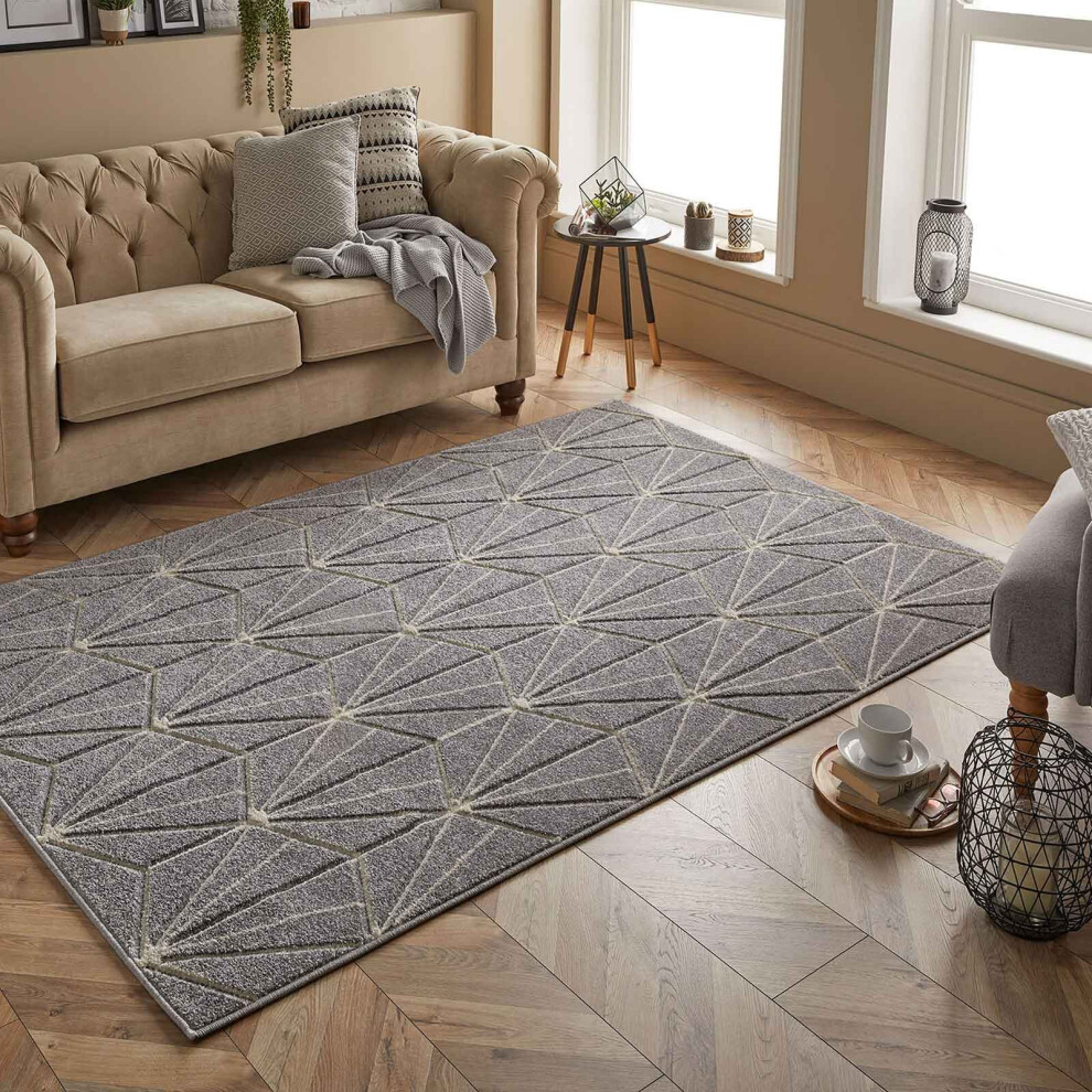 Oriental Weavers (11. 750N Diamond - 160 X 230 Cm) Modern Geometric Floral Abstract Area Rugs Check Multi Coloured Non Slip Runner Grey