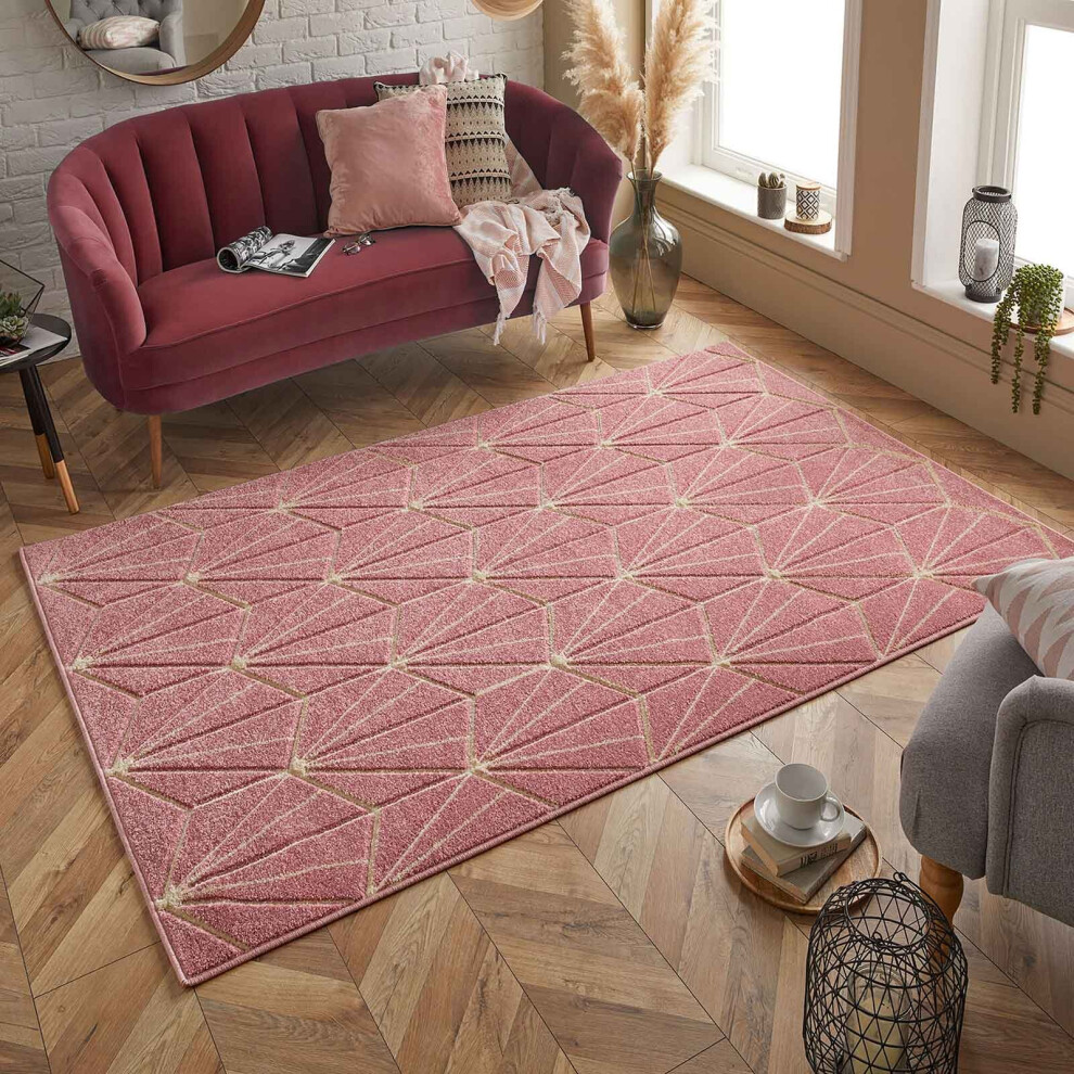 (12. 750P Diamond - Pink, 80 x 150 cm) Modern Geometric Floral Abstract Area Rugs Check Multi Coloured Non Slip Runner