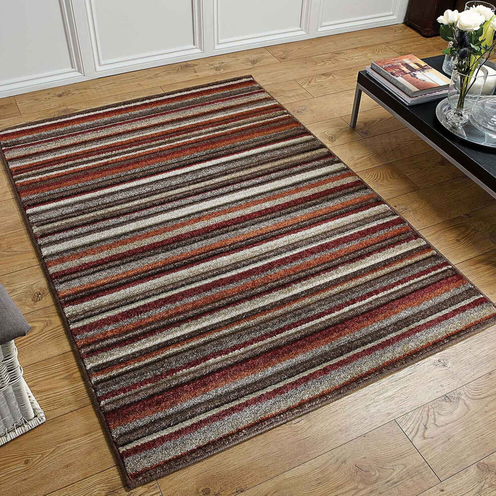 Oriental Weavers (18. 2525N Line - Terracotta, 200 X 285 Cm) Modern Geometric Floral Abstract Area Rugs Check Multi Colou Non Slip Runner Red