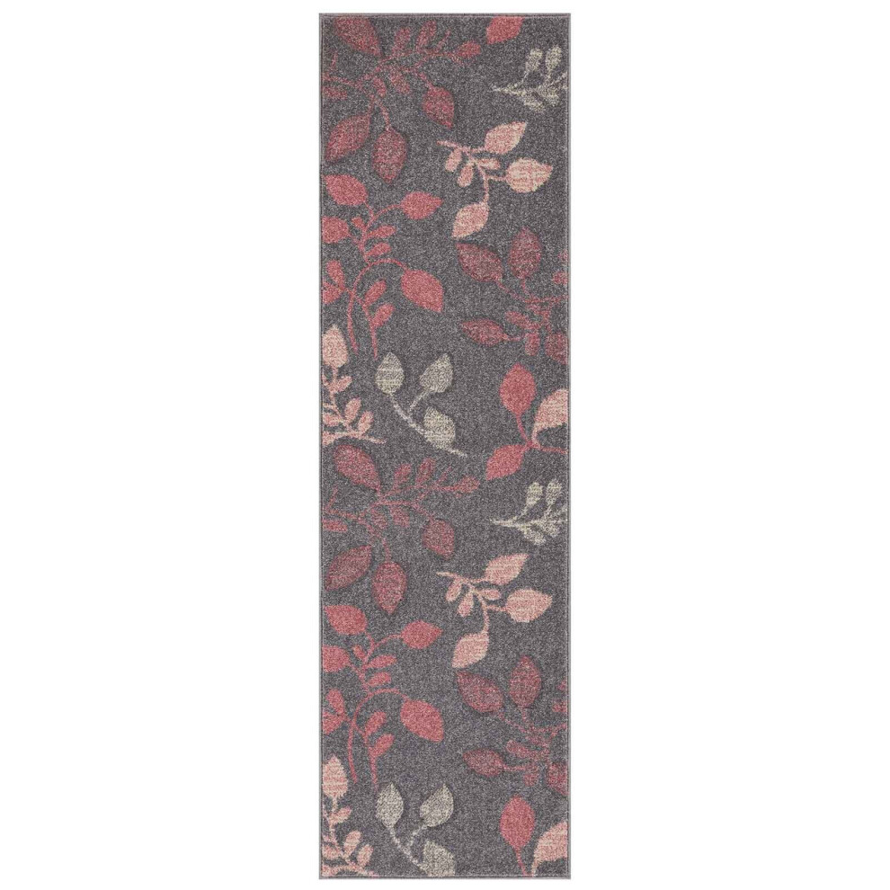 (16. 1096 V Floral - Pink Grey, Hallway Runner : 60 x 230 cm) Modern Geometric Floral Abstract Area Rugs Check Multi Coloured Non Slip Runner