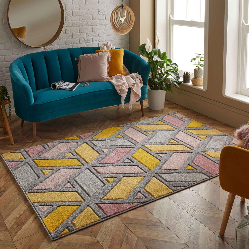 (21. 5153U Geometric - Multi-coloured, 120 x 170 cm) Modern Geometric Floral Abstract Area Rugs Check Multi Coloured Non Slip Runner