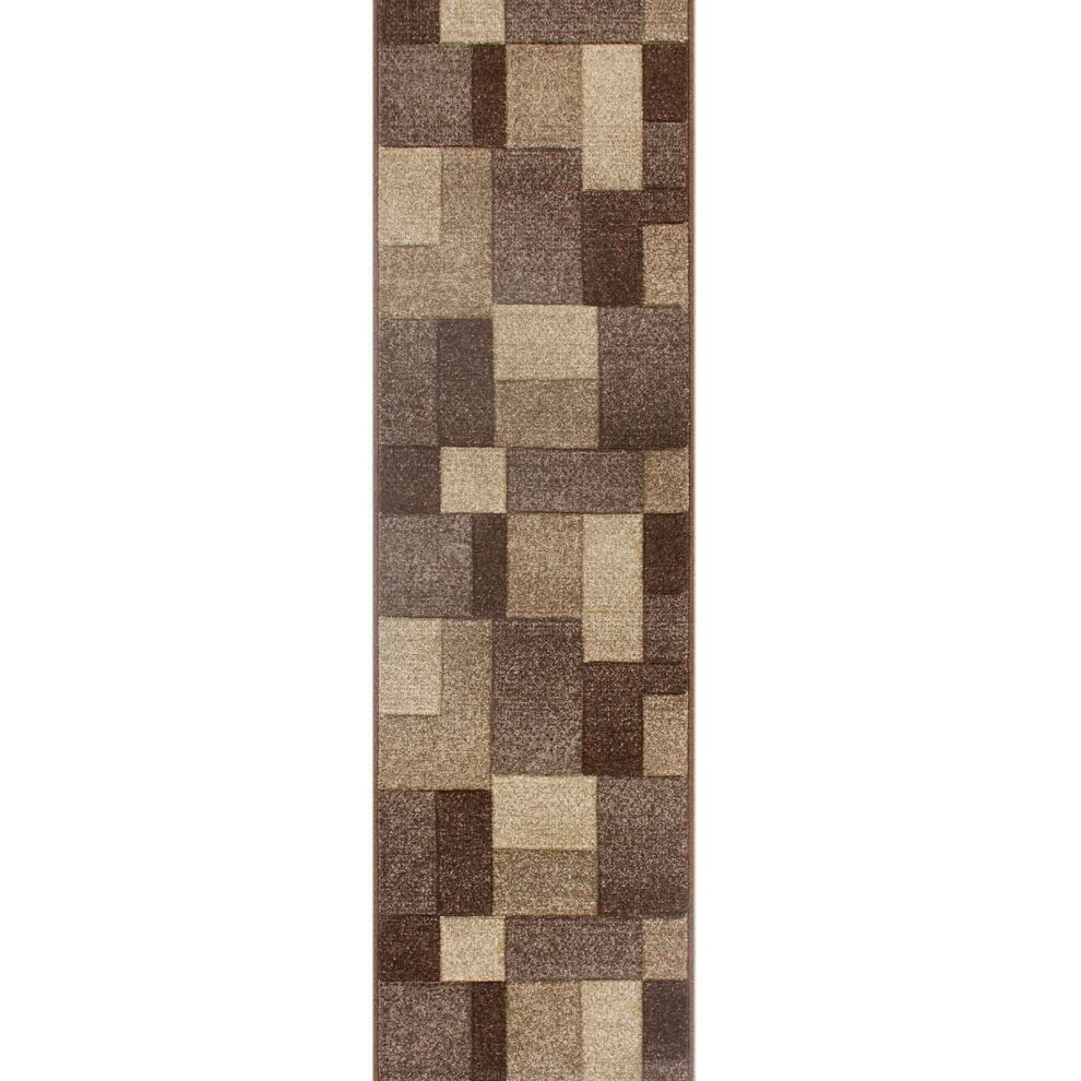 (25. 8425D Box - Brown, Hallway Runner : 60 X 230 cm) Modern Geometric Floral Abstract Area Rugs Check Multi Coloured Non Slip Runner