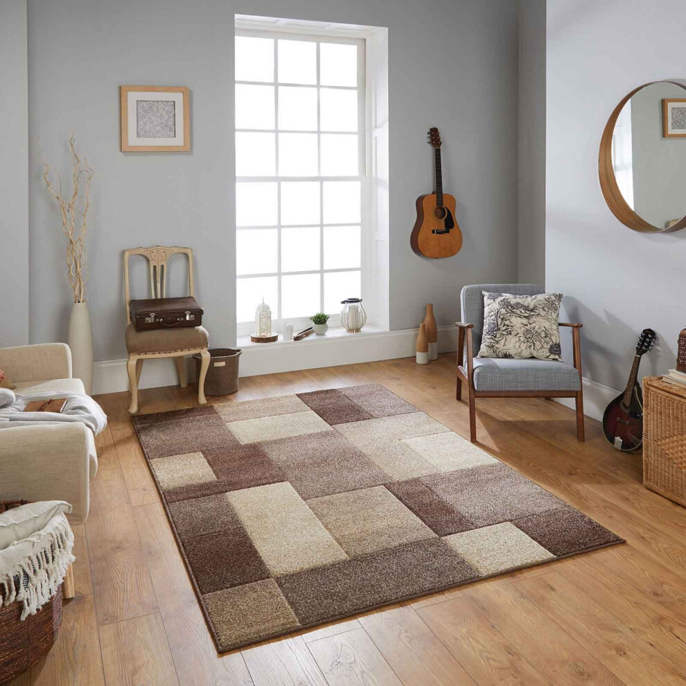 (25. 8425D Box - Brown, 200 x 285 cm) Modern Geometric Floral Abstract Area Rugs Check Multi Coloured Non Slip Runner-image-OPC-P8RSCCQ-NEW