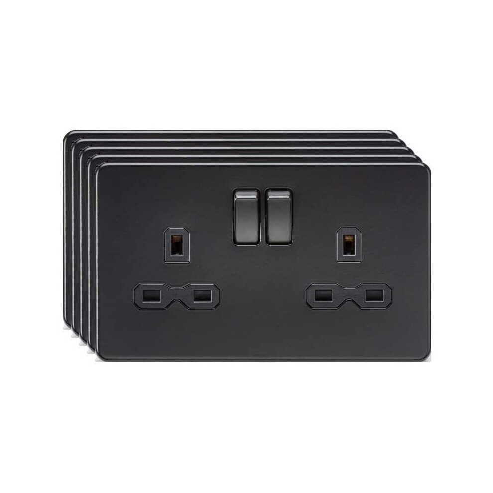 Knightsbridge Black Screwless 13A Dp Switched Socket - Matt With Insert 2G