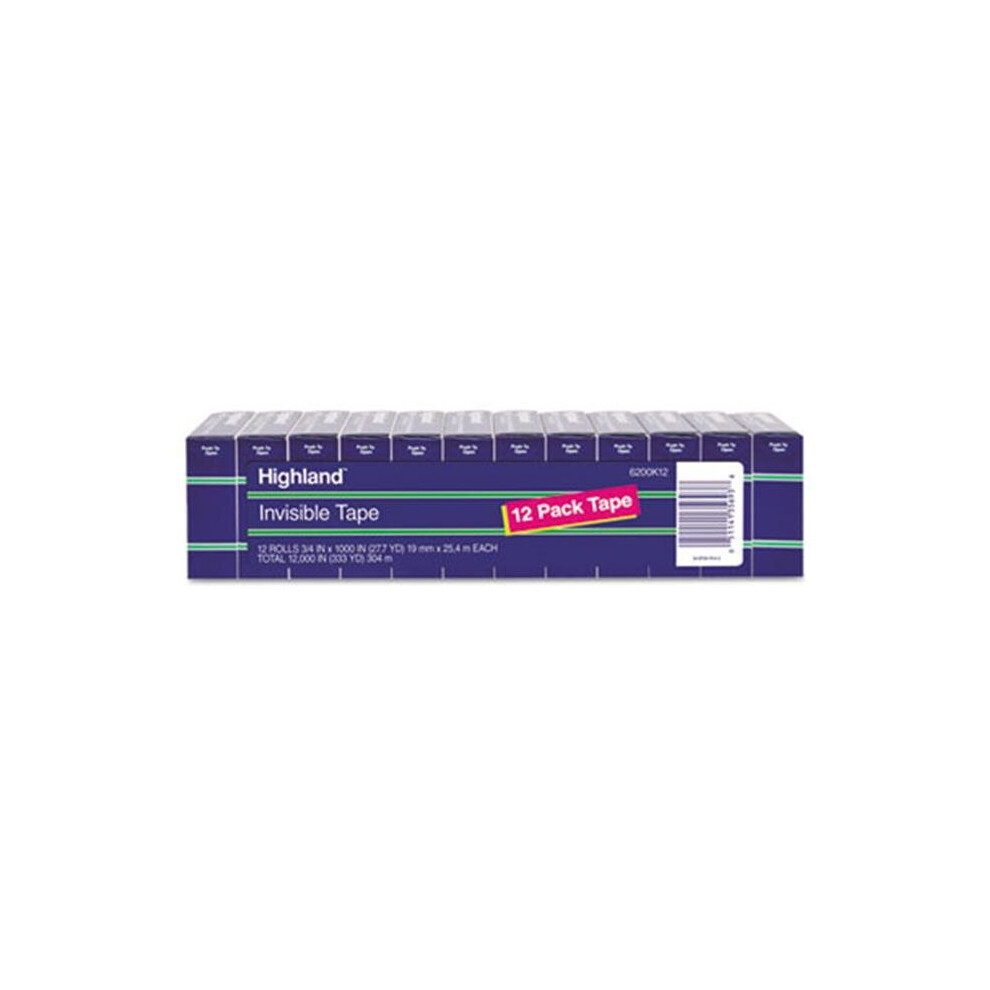 3M 6200K12 Invisible Tape, .75 in. x 1000 in., 3 in. Core, 12-Pack