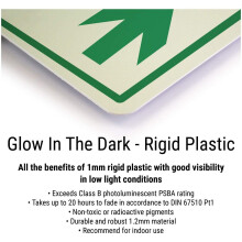 VSafety Glow In The Dark Fire Exit Arrow Down Left Sign - 450mm x 150mm - Rigid Plastic