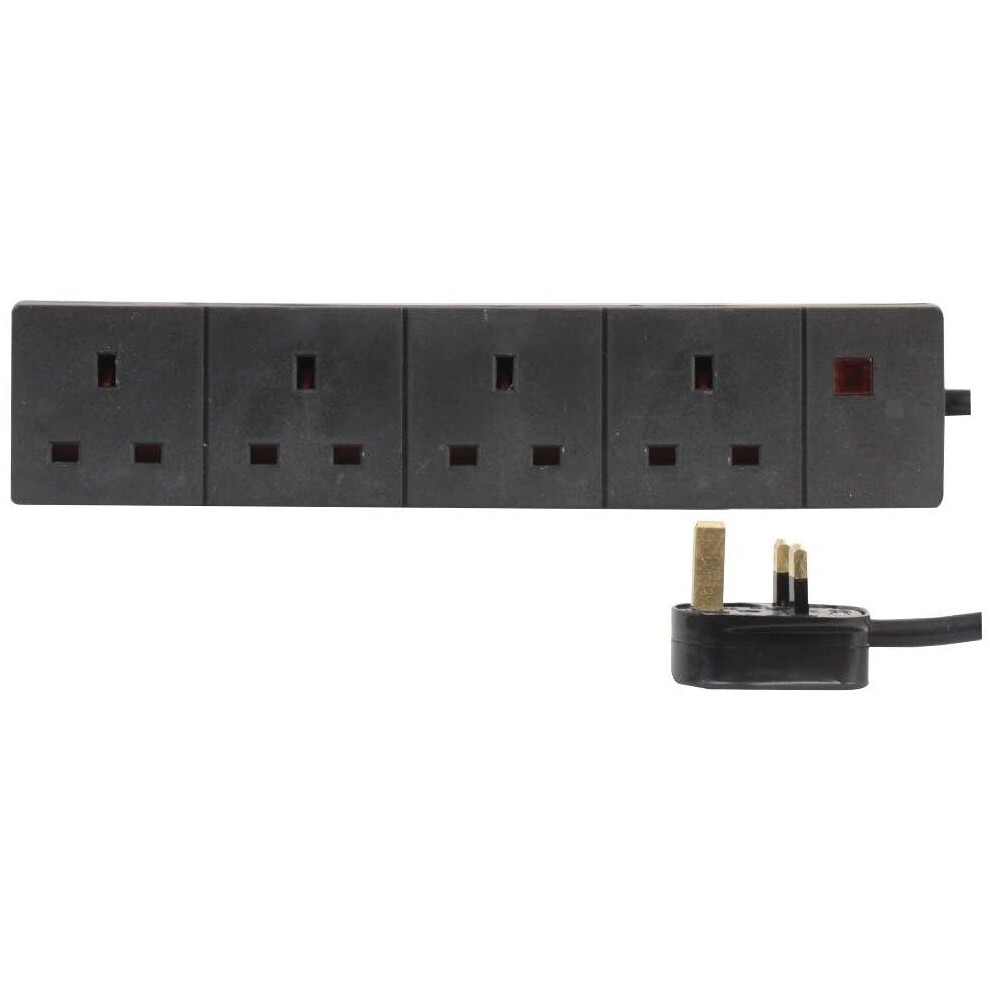 Pro Elec 5 M 4 Socket Neon On Light Extension Lead - Black 5051259150577