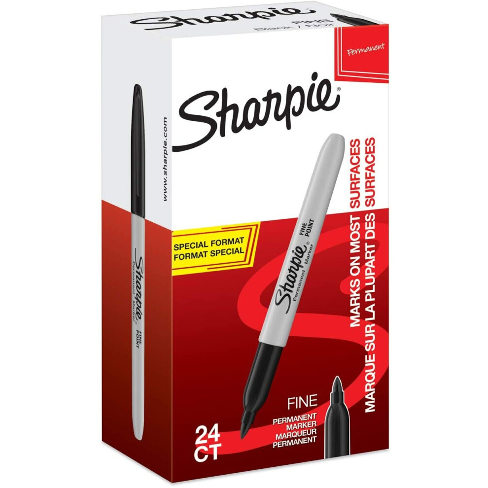 Sharpie Permanent Markers | Fine Point | Black | Box of 24