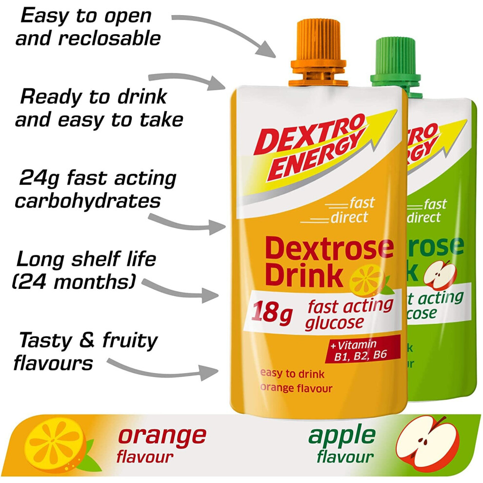 Dextro Energy Dextrose Drink, 12 Pack, Liquid Glucose, Alternative to Glucose Tablets, (Apple + Orange) 
