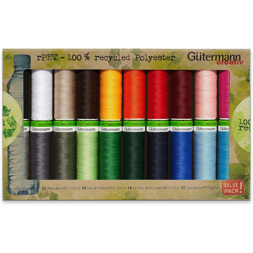 Gütermann Unbekannt Gutermann 100% Recycled Polyester Sew-All Thread 100-20 Basic Coloured Reels, Multi, One Size 1