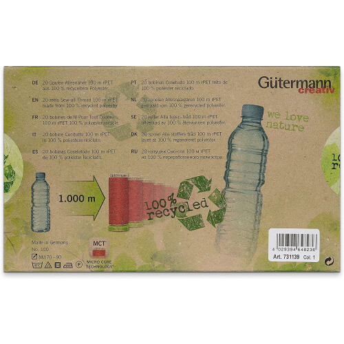 Gütermann Unbekannt Gutermann 100% Recycled Polyester Sew-All Thread 100-20 Basic Coloured Reels, Multi, One Size 2