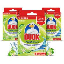 Duck Toilet Cleaning Discs, 5-in-1 Odour Eliminator & Rim Block for Limescale & Germs, Lime, 72ml