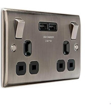 BG Electrical Nexus NBI22U3B Metal Brushed Iridium Double Switch Socket with 3.1 A USB - Black