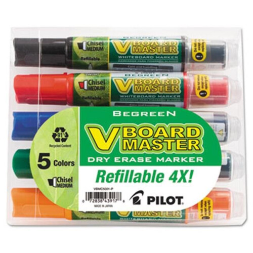 Pilot Pilot 43917 BeGreen Dry Erase Marker  Assorted  Chisel  5 per Pack
