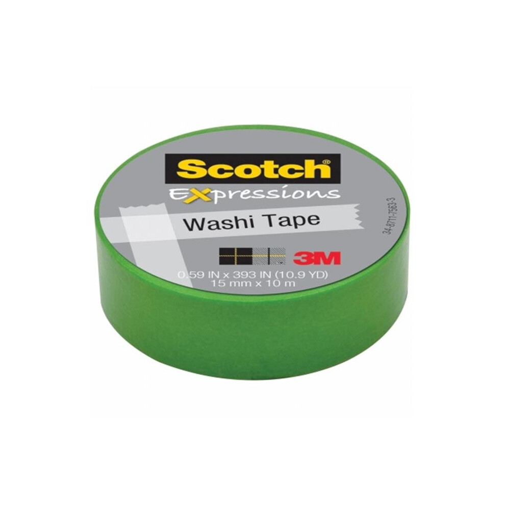 3M C314-GRN Washi Tape .59 in. x 393 in. - 15mmx10m -Green
