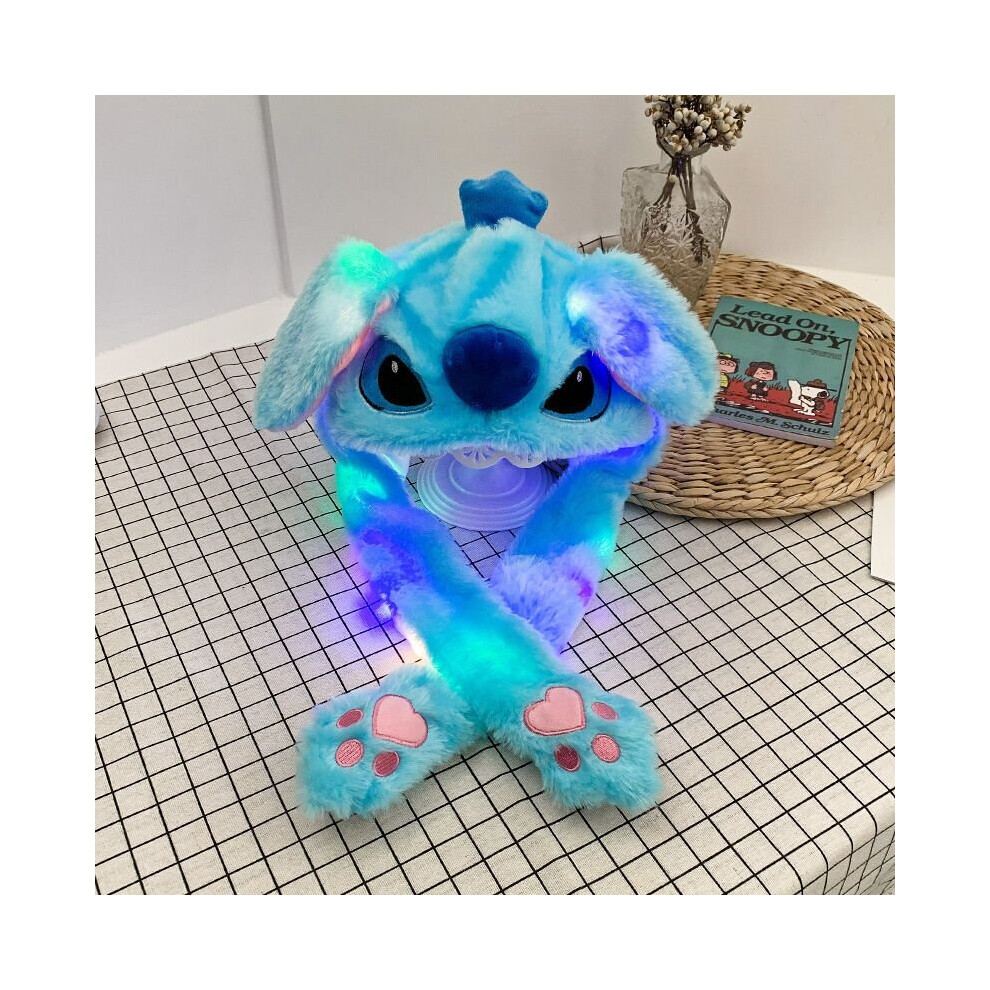 (Blue, Stitch) Cartoon Rabbit Women's Hat Winter Plush Moving Bunny Ears Shine Earflaps Movable Blue,Multicoloured