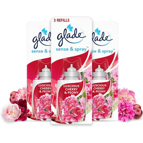 Glade Sense & Spray Diffuser Refills, Automatic Air Freshener Refills for Home, Pack of 3, Cherry & Peony