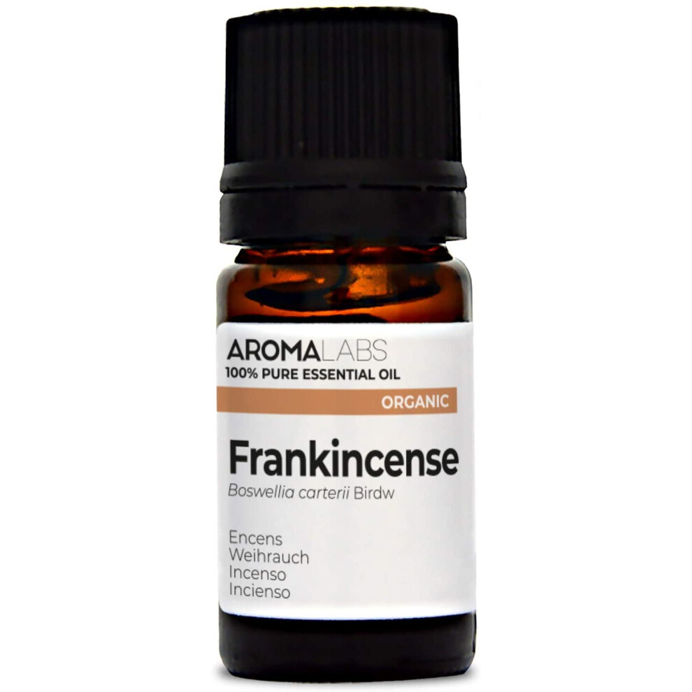 Aroma Labs Organic Frankincense Essential Oil - 5ml - 100% Pure, Ecocert Certified Organic - Best Therapeutic Grade Essential Oil - Neutral