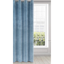 Eurofirany Soft Velvet Curtain Plain with 10 Metal Eyelets-1 Unit Thick Thermo Opaque Fluffy Modern Classic Glamour Elegant Living Room Bedroom, Blue,