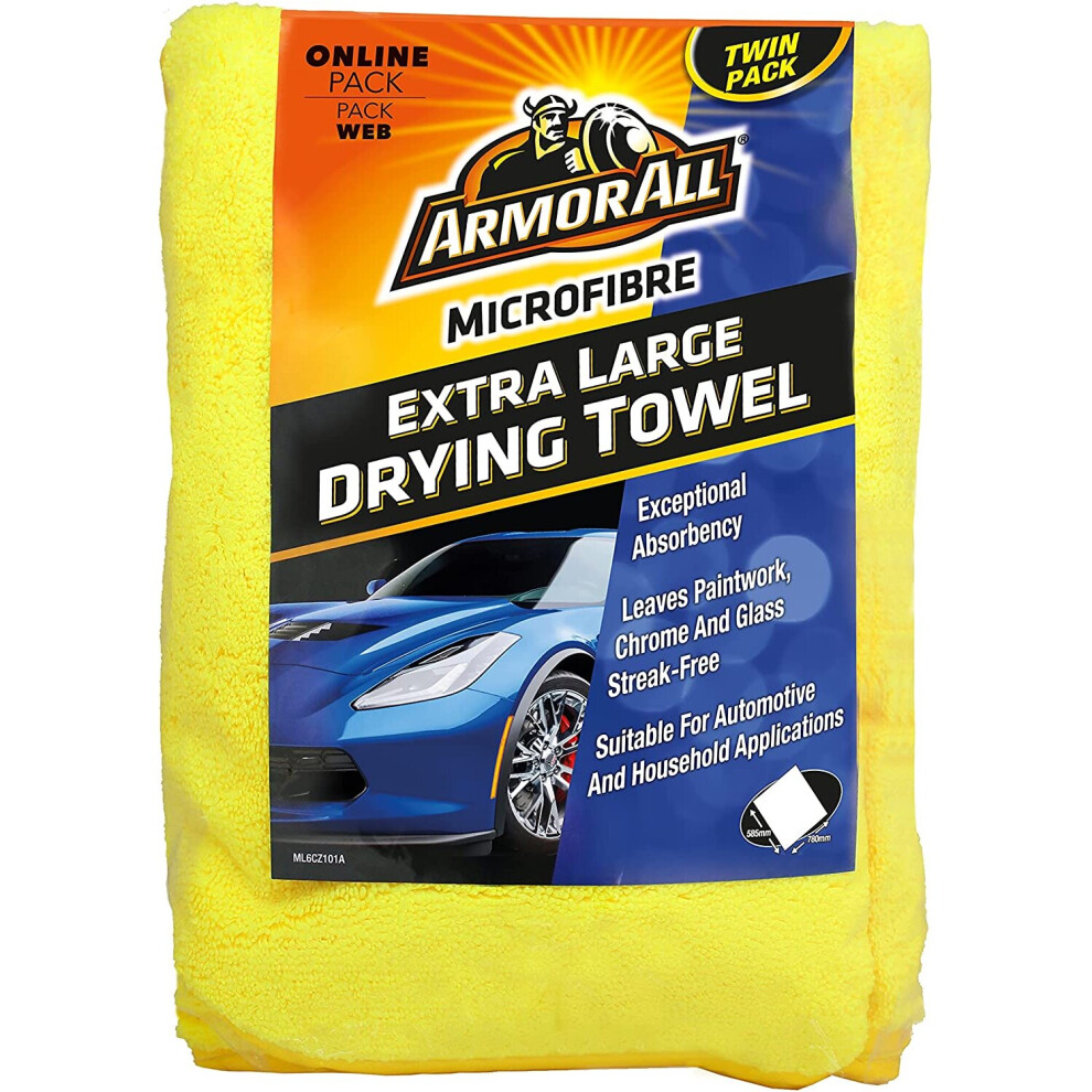 Armor All E303214700 Microfibre Extra Large Car Drying Towel, 2 Pack, Set Of 2 Yellow 5020144225201