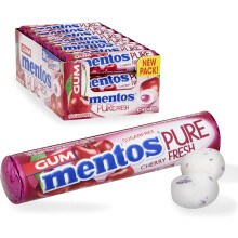 Mentos Sugar Free Chewing Gum Cherry Roll: 8 Pieces Per Roll, Pack of 24 Rolls