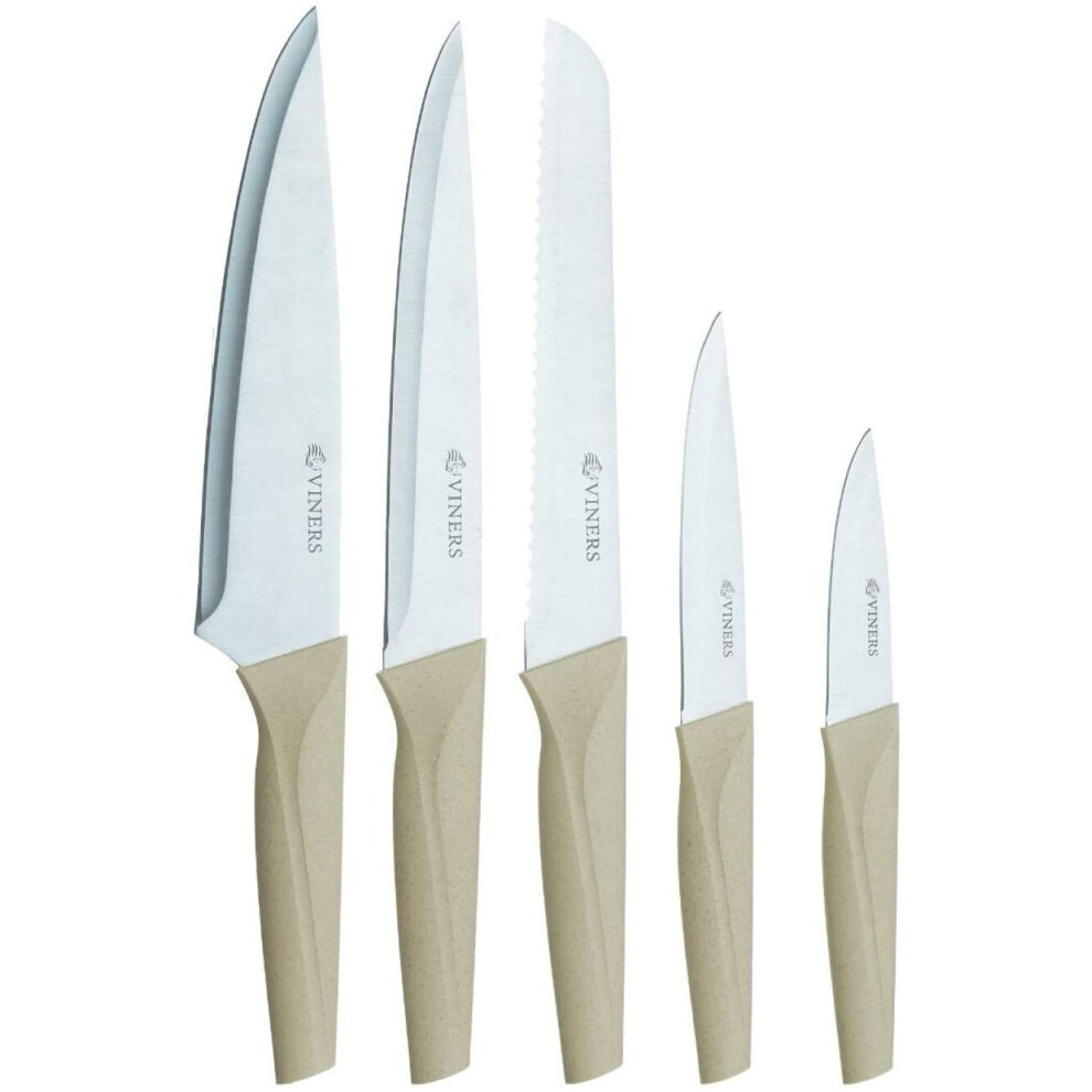Organic Natural 5 Piece Knife Block Set, Wheat Fibre