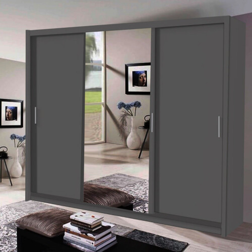 (Grey ) Miami Sliding Mirror door Wardrobe with LED Light